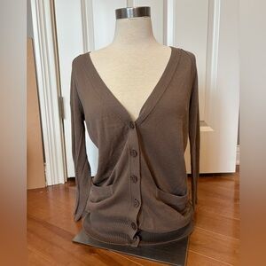 Brown V-Neck Button-Up Cardigan